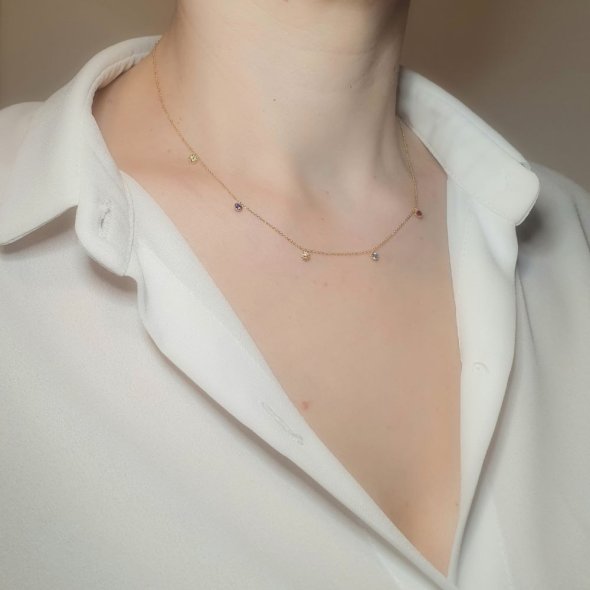 Κολιέ αλυσίδα με κρεμαστά πολύχρωμα Ζιργκον - ΚΙΤΡΙΝΟ, ΧΡΥΣΟΣ K9, ΖΙΡΓΚΟΝ, YELLOW, ΖΙΡΓΚΟΝ, PURPLE - 2