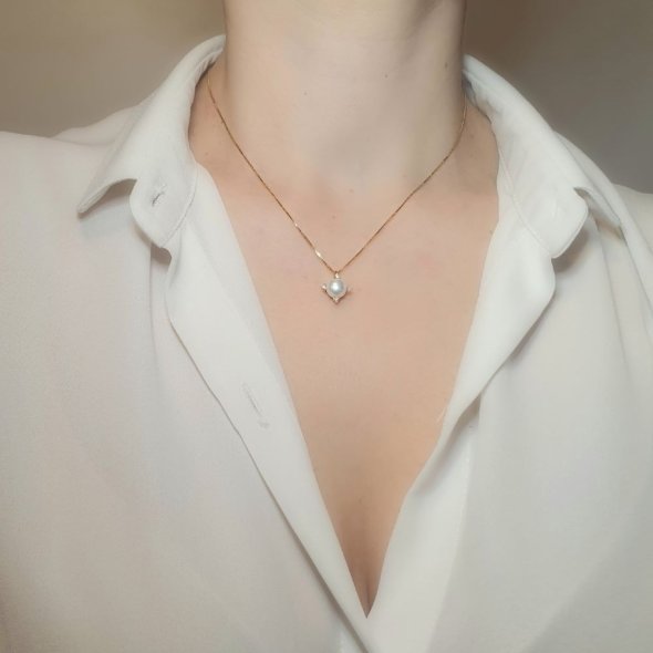 Κολιέ αλυσίδα χρυσή με Μαργαριτάρι & Διαμάντια - ΚΙΤΡΙΝΟ, ΧΡΥΣΟΣ K18, ΜΑΡΓΑΡΙΤΑΡΙ, WHITE - 2