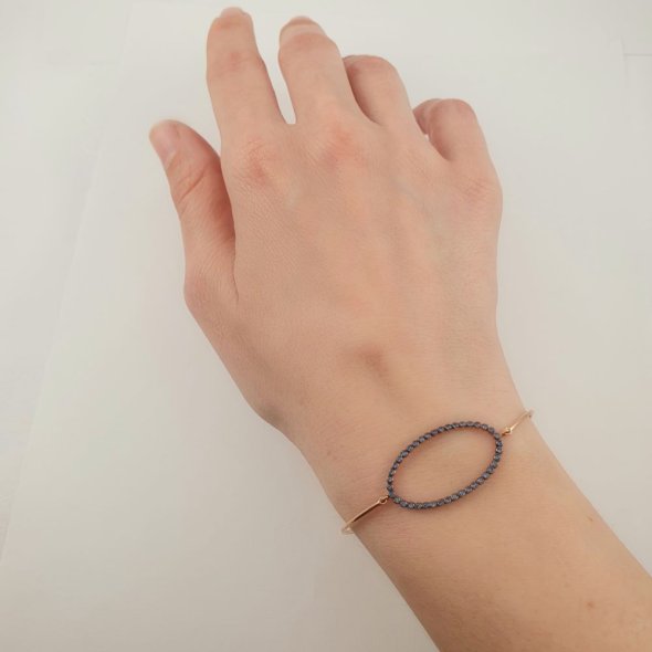 Βραχιόλι χειροπέδα ροζ χρυσή με μαύρα Ζιργκον - ΡΟΖ, ΧΡΥΣΟΣ K9, ΖΙΡΓΚΟΝ, BLACK - 2