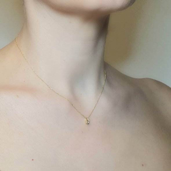 Κολιέ αλυσίδα χρυσή με κρεμαστό δάκρυ με λευκά Ζιργκον - ΚΙΤΡΙΝΟ, ΧΡΥΣΟΣ K14, ΖΙΡΓΚΟΝ, WHITE - 2