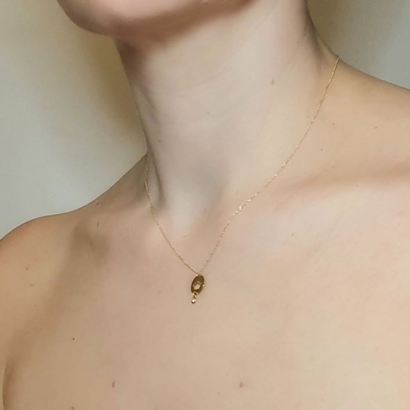 Κολιέ αλυσίδα χρυσή με μενταγιόν στρόγγυλο με Διαμάντι - ΚΙΤΡΙΝΟ, ΧΡΥΣΟΣ K14, ΔΙΑΜΑΝΤΙ, 0,02 - 2