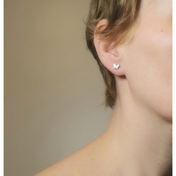 Σκουλαρίκια χρυσά πεταλούδες με Φίλντισι - ΚΙΤΡΙΝΟ, ΧΡΥΣΟΣ K9, MOTHER OF PEARL, WHITE - 2