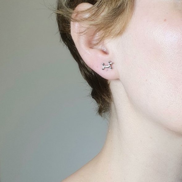 Σκουλαρίκια ασημένια σκυλάκια - ΛΕΥΚΟ, ΑΣΗΜΙ - 2