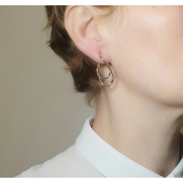 Σκουλαρίκια κρίκοι δίχρωμοι χρυσοί - ΚΙΤΡΙΝΟ-ΛΕΥΚΟ, ΧΡΥΣΟΣ K9 - 2