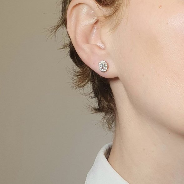 Σκουλαρίκια ροζέτα χρυσά με λευκά Ζιργκον - ΚΙΤΡΙΝΟ, ΧΡΥΣΟΣ K14, ΖΙΡΓΚΟΝ, WHITE - 2