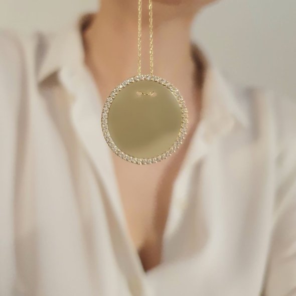 Κολιέ αλυσίδα χρυσό με στρόγγυλο δίσκο με Ζιργκον - ΚΙΤΡΙΝΟ, ΧΡΥΣΟΣ K14, ΖΙΡΓΚΟΝ, WHITE - 2