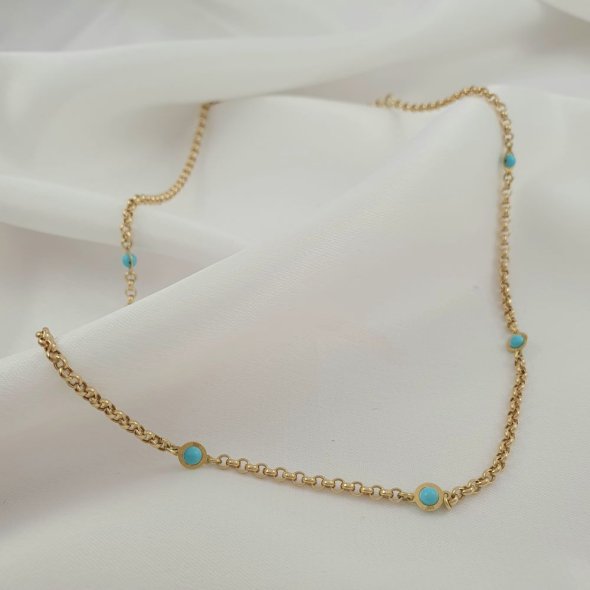 Κολιέ αλυσίδα χρυσή με Τιρκουάζ - ΚΙΤΡΙΝΟ, ΧΡΥΣΟΣ K14, ΤΙΡΚΟΥΑΖ, TURQUOISE