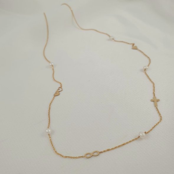 Κολιέ αλυσίδα χρυσή με Μαργαριτάρια και χρυσά στοιχεία - ΚΙΤΡΙΝΟ, ΧΡΥΣΟΣ K14, ΜΑΡΓΑΡΙΤΑΡΙ, WHITE