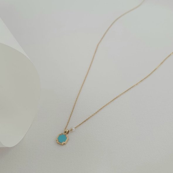 Κολιέ αλυσίδα χρυσή με σταυρό από Τιρκουάζ & Μαργαριτάρι - ΚΙΤΡΙΝΟ, ΧΡΥΣΟΣ K14, ΜΑΡΓΑΡΙΤΑΡΙ, WHITE, ΤΙΡΚΟΥΑΖ, TURQUOISE - 1