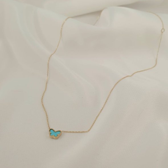 Κολιέ αλυσίδα χρυσή με πεταλούδα από Τιρκουάζ - ΚΙΤΡΙΝΟ, ΧΡΥΣΟΣ K9, ΤΙΡΚΟΥΑΖ, TURQUOISE - 1