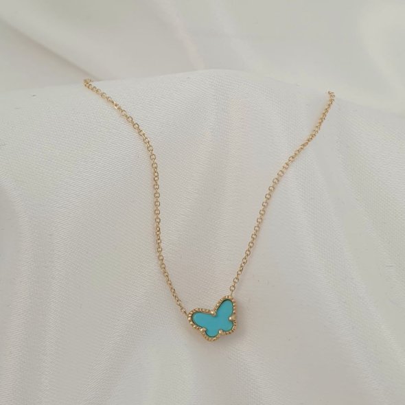 Κολιέ αλυσίδα χρυσή με πεταλούδα από Τιρκουάζ - ΚΙΤΡΙΝΟ, ΧΡΥΣΟΣ K9, ΤΙΡΚΟΥΑΖ, TURQUOISE