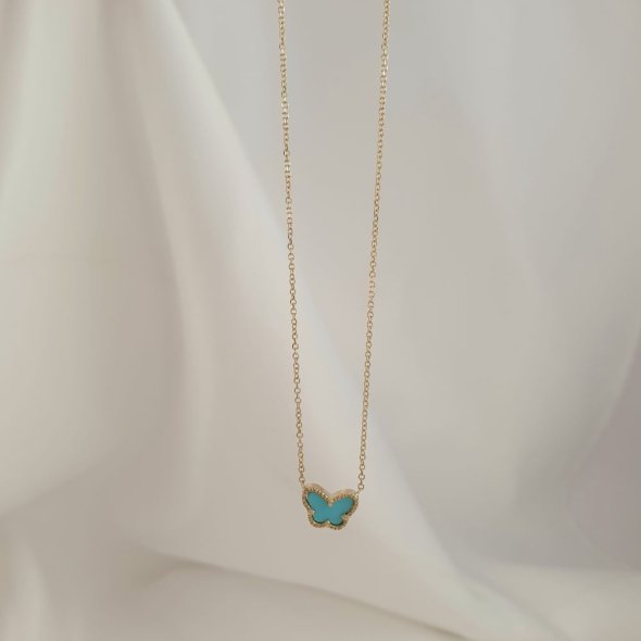 Κολιέ αλυσίδα χρυσή με πεταλούδα από Τιρκουάζ - ΚΙΤΡΙΝΟ, ΧΡΥΣΟΣ K9, ΤΙΡΚΟΥΑΖ, TURQUOISE - 2