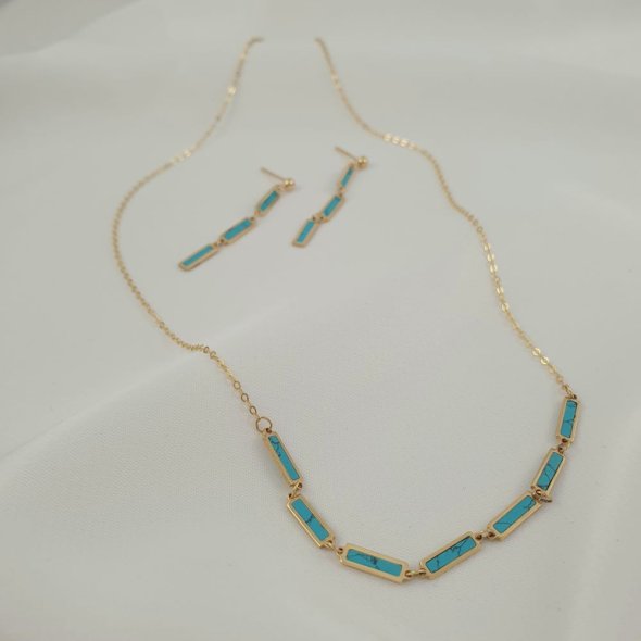 Κολιέ αλυσίδα με Τιρκουάζ - ΚΙΤΡΙΝΟ, ΧΡΥΣΟΣ K14, ΤΙΡΚΟΥΑΖ, TURQUOISE - 1