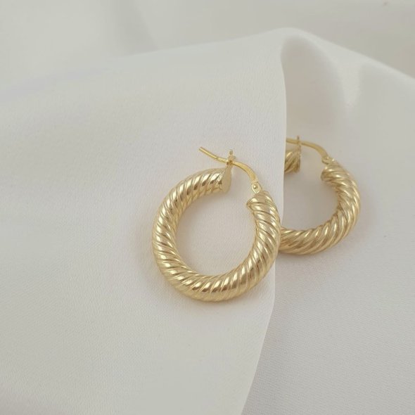 Σκουλαρίκια κρίκοι στριφτοί - ΚΙΤΡΙΝΟ, ΑΣΗΜΙ - 1