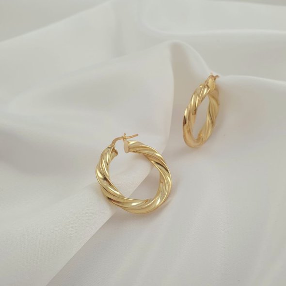 Σκουλαρίκια κρίκοι στριφτοί - ΚΙΤΡΙΝΟ, ΑΣΗΜΙ - 1