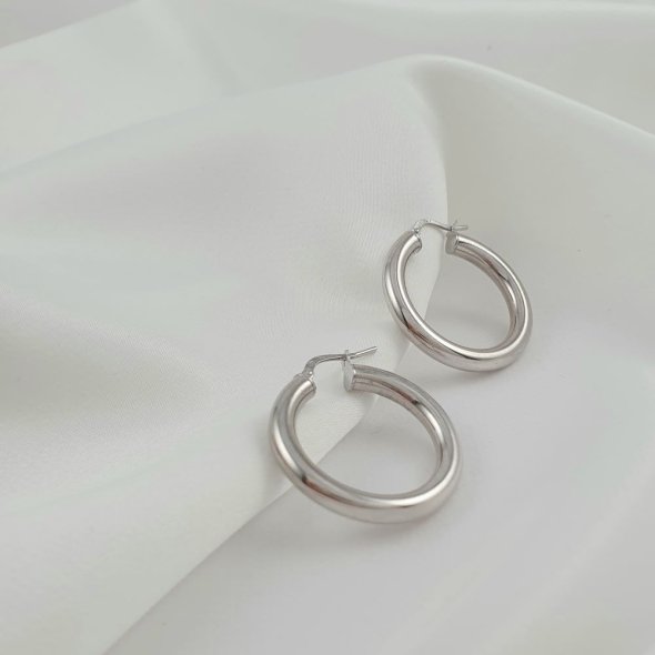 Σκουλαρίκια κρίκοι ασημένιοι - ΛΕΥΚΟ, ΑΣΗΜΙ