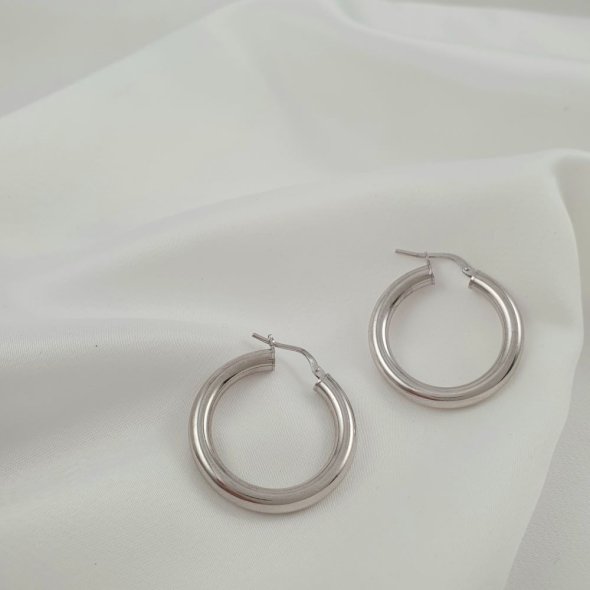 Σκουλαρίκια κρίκοι ασημένιοι - ΛΕΥΚΟ, ΑΣΗΜΙ - 1