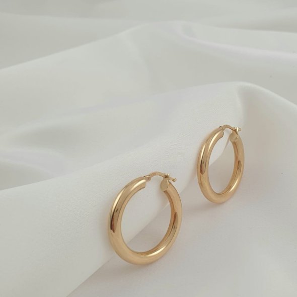 Σκουλαρίκια κρίκοι χρυσοί γυαλιστεροί - ΚΙΤΡΙΝΟ, ΧΡΥΣΟΣ K14 - 1