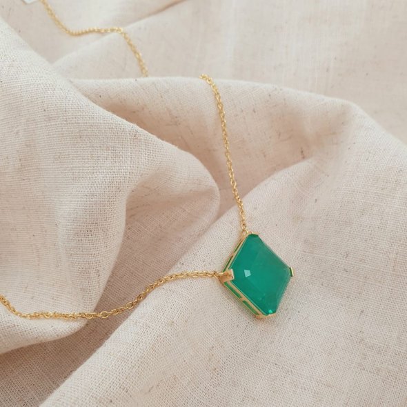 Κολιέ αλυσίδα με πέτρα από πράσινο Ζιργκον - ΚΙΤΡΙΝΟ, ΑΣΗΜΙ, ΖΙΡΓΚΟΝ, GREEN  - 2