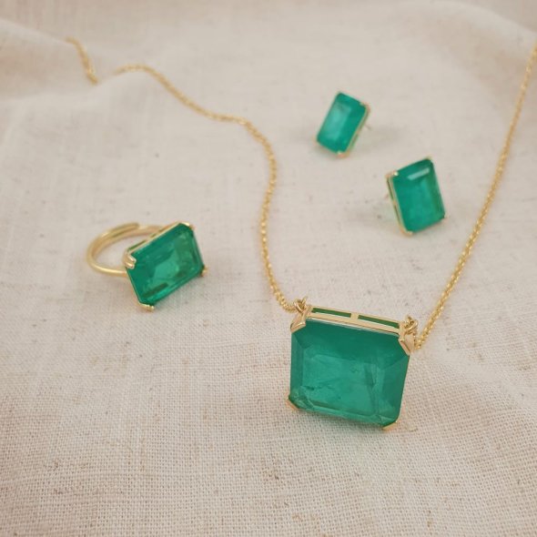 Κολιέ αλυσίδα με πέτρα από πράσινο Ζιργκον - ΚΙΤΡΙΝΟ, ΑΣΗΜΙ, ΖΙΡΓΚΟΝ, GREEN  - 1