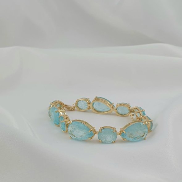 Βραχιόλι με γαλάζιες πέτρες Ζιργκόν - ΚΙΤΡΙΝΟ, ΑΣΗΜΙ, ΖΙΡΓΚΟΝ, LIGHT BLUE - 1