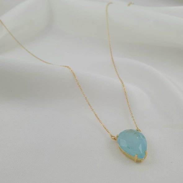 Κολιέ αλυσίδα με πέτρα δάκρυ από γαλάζιο Ζιργκόν - ΚΙΤΡΙΝΟ, ΑΣΗΜΙ, ΖΙΡΓΚΟΝ, LIGHT BLUE