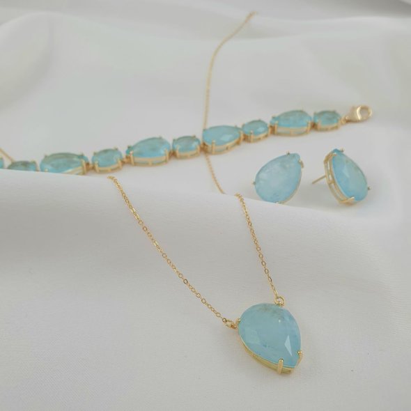 Βραχιόλι με γαλάζιες πέτρες Ζιργκόν - ΚΙΤΡΙΝΟ, ΑΣΗΜΙ, ΖΙΡΓΚΟΝ, LIGHT BLUE - 2