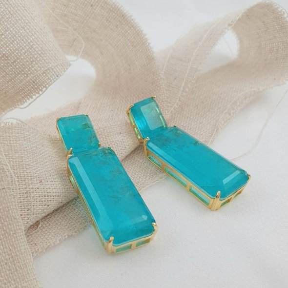 Σκουλαρίκια κολλητά με μπλε Ζιργκον - ΚΙΤΡΙΝΟ, ΑΣΗΜΙ, ΖΙΡΓΚΟΝ, BLUE - 2