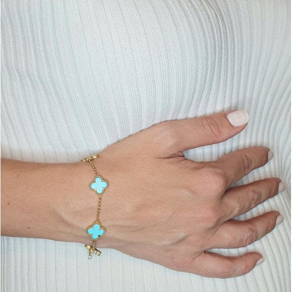Βραχιόλι αλυσίδα με λουλούδια από Τιρκουάζ - ΚΙΤΡΙΝΟ, ΑΣΗΜΙ, ΤΙΡΚΟΥΑΖ, TURQUOISE - 1