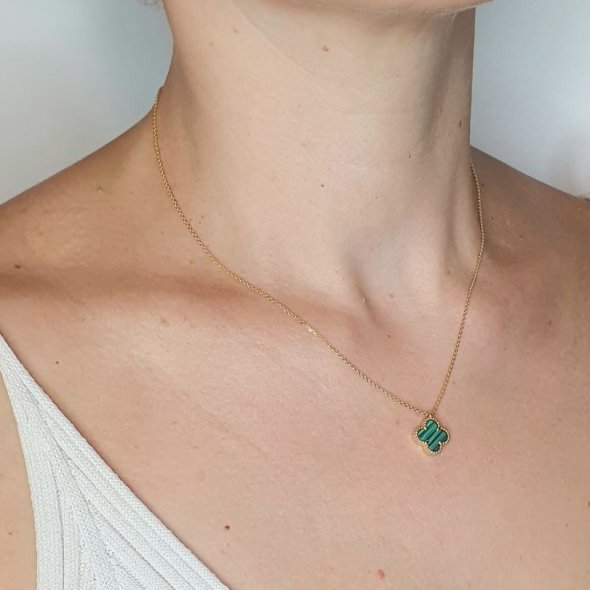 Κολιέ αλυσίδα με λουλούδι από Μαλαχίτη - ΚΙΤΡΙΝΟ, ΑΣΗΜΙ, ΜΑΛΑΧΙΤΗΣ, GREEN  - 2