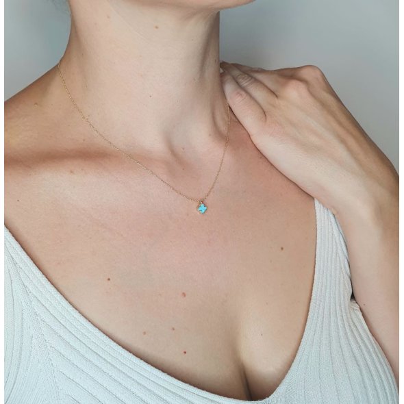 Κολιέ αλυσίδα χρυσή με λουλούδι από Τιρκουάζ - ΚΙΤΡΙΝΟ, ΧΡΥΣΟΣ K9, ΤΙΡΚΟΥΑΖ, TURQUOISE - 3