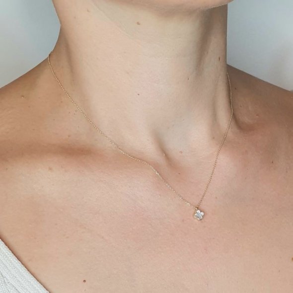 Κολιέ αλυσίδα χρυσή με λουλούδι από Φίλντισι - ΚΙΤΡΙΝΟ, ΧΡΥΣΟΣ K9, MOTHER OF PEARL, WHITE - 3