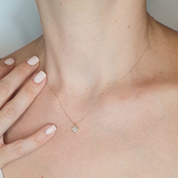 Κολιέ αλυσίδα χρυσή με λουλούδι από Φίλντισι - ΚΙΤΡΙΝΟ, ΧΡΥΣΟΣ K9, MOTHER OF PEARL, WHITE - 2