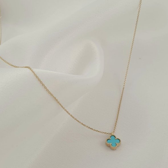 Κολιέ αλυσίδα με λουλούδι από Τιρκουάζ - ΚΙΤΡΙΝΟ, ΧΡΥΣΟΣ K9, ΤΙΡΚΟΥΑΖ, TURQUOISE