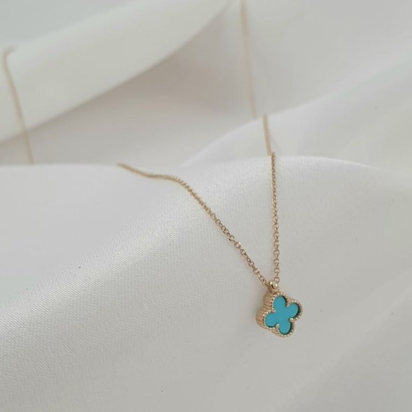 Κολιέ αλυσίδα με λουλούδι από Τιρκουάζ - ΚΙΤΡΙΝΟ, ΧΡΥΣΟΣ K9, ΤΙΡΚΟΥΑΖ, TURQUOISE - 1