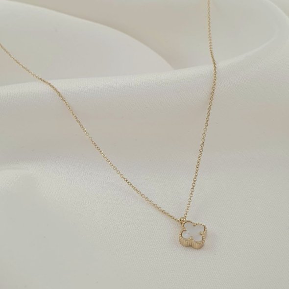 Κολιέ αλυσίδα χρυσή με λουλούδι από Φίλντισι - ΚΙΤΡΙΝΟ, ΧΡΥΣΟΣ K9, MOTHER OF PEARL, WHITE - 1