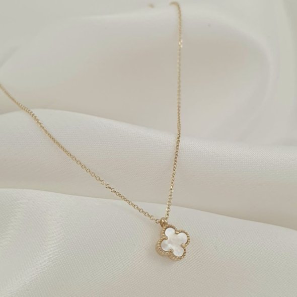 Κολιέ αλυσίδα χρυσή με λουλούδι από Φίλντισι - ΚΙΤΡΙΝΟ, ΧΡΥΣΟΣ K9, MOTHER OF PEARL, WHITE