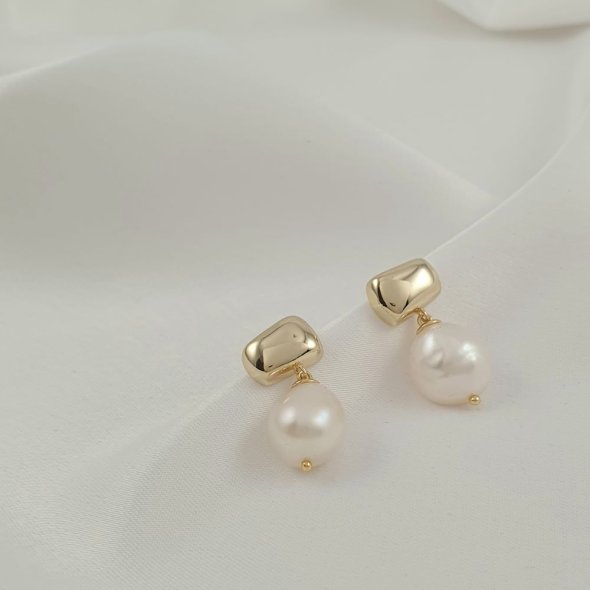 Σκουλαρίκια κρεμαστά με Μαργαριτάρι - ΚΙΤΡΙΝΟ, ΑΣΗΜΙ, ΜΑΡΓΑΡΙΤΑΡΙ, WHITE - 1