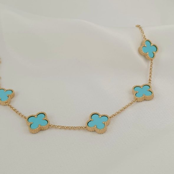 Βραχιόλι αλυσίδα με λουλούδια από Τιρκουάζ - ΚΙΤΡΙΝΟ, ΑΣΗΜΙ, ΤΙΡΚΟΥΑΖ, TURQUOISE