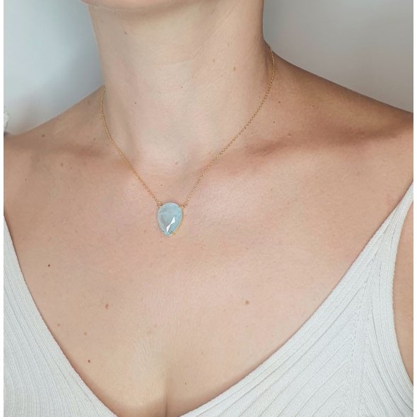 Κολιέ αλυσίδα με πέτρα δάκρυ από γαλάζιο Ζιργκόν - ΚΙΤΡΙΝΟ, ΑΣΗΜΙ, ΖΙΡΓΚΟΝ, LIGHT BLUE - 2
