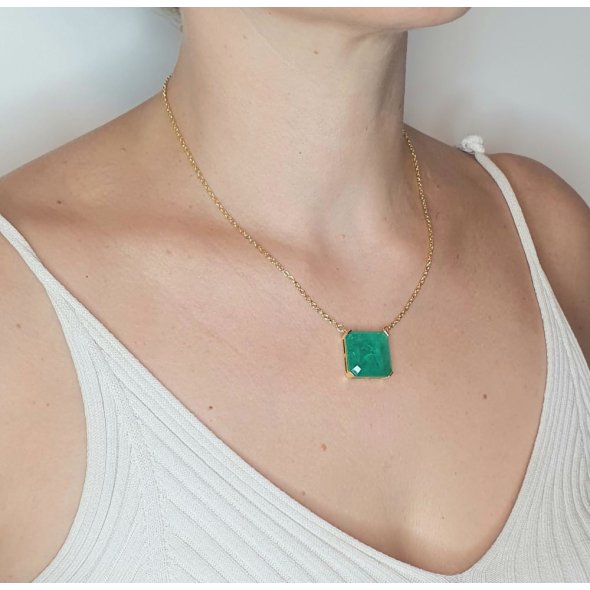 Κολιέ αλυσίδα με πέτρα από πράσινο Ζιργκον - ΚΙΤΡΙΝΟ, ΑΣΗΜΙ, ΖΙΡΓΚΟΝ, GREEN  - 3