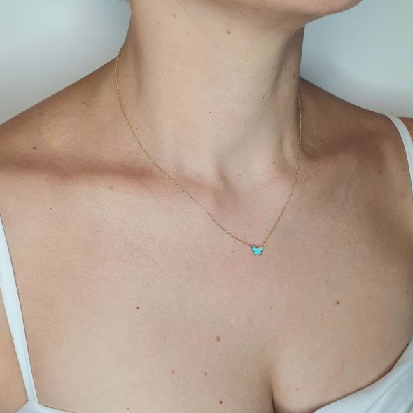 Κολιέ αλυσίδα χρυσή με πεταλούδα από Τιρκουάζ - ΚΙΤΡΙΝΟ, ΧΡΥΣΟΣ K9, ΤΙΡΚΟΥΑΖ, TURQUOISE - 3