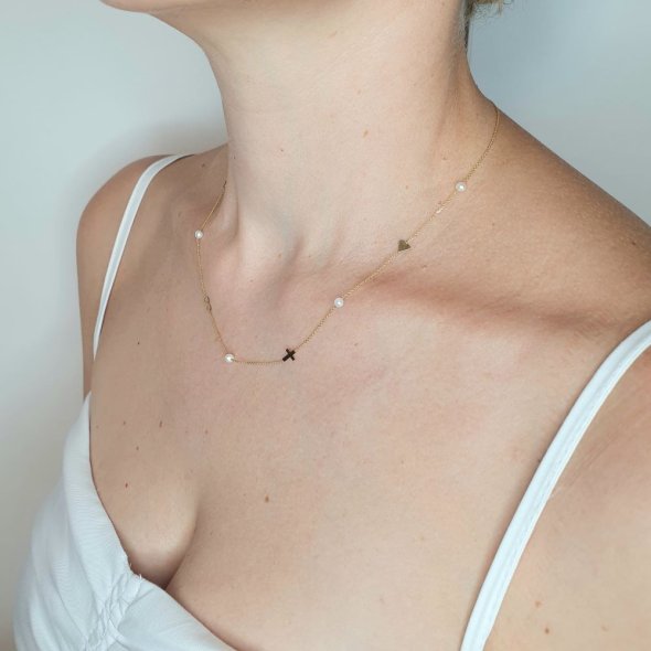 Κολιέ αλυσίδα χρυσή με Μαργαριτάρια και χρυσά στοιχεία - ΚΙΤΡΙΝΟ, ΧΡΥΣΟΣ K14, ΜΑΡΓΑΡΙΤΑΡΙ, WHITE - 2