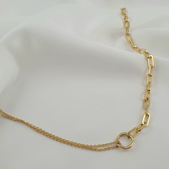 Κολιέ αλυσίδα διπλό - ΚΙΤΡΙΝΟ, ΑΣΗΜΙ - 1