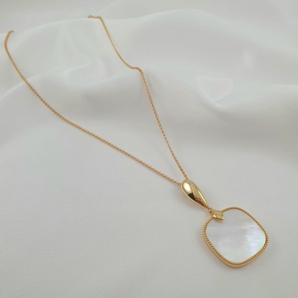 Κολιέ αλυσίδα με μενταγιόν από Φίλντισι - ΚΙΤΡΙΝΟ, ΑΣΗΜΙ, MOTHER OF PEARL, WHITE - 1