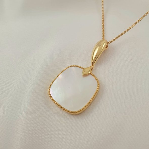 Κολιέ αλυσίδα με μενταγιόν από Φίλντισι - ΚΙΤΡΙΝΟ, ΑΣΗΜΙ, MOTHER OF PEARL, WHITE - 2