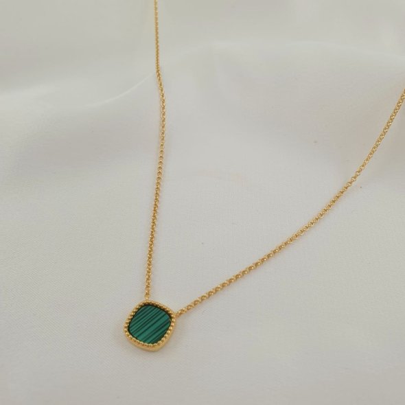 Κολιέ αλυσίδα με μενταγιόν από Μαλαχίτη - ΚΙΤΡΙΝΟ, ΑΣΗΜΙ, ΜΑΛΑΧΙΤΗΣ, GREEN 
