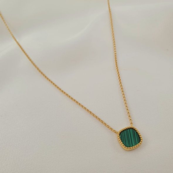 Κολιέ αλυσίδα με μενταγιόν από Μαλαχίτη - ΚΙΤΡΙΝΟ, ΑΣΗΜΙ, ΜΑΛΑΧΙΤΗΣ, GREEN  - 1