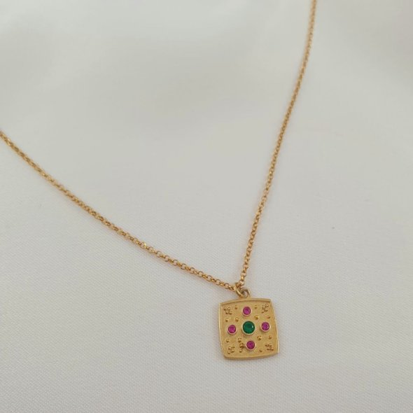 Κολιέ αλυσίδα με Βυζαντινό μενταγιόν με Ζιργκον - ΚΙΤΡΙΝΟ, ΑΣΗΜΙ, ΖΙΡΓΚΟΝ, PINK, ΖΙΡΓΚΟΝ, GREEN  - 1