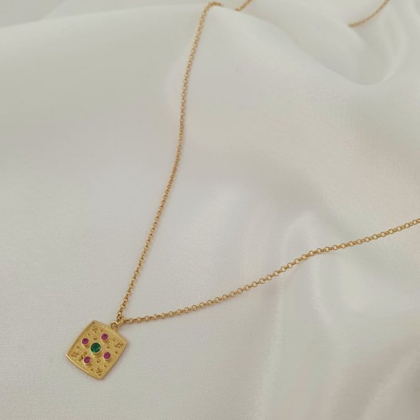 Κολιέ αλυσίδα με Βυζαντινό μενταγιόν με Ζιργκον - ΚΙΤΡΙΝΟ, ΑΣΗΜΙ, ΖΙΡΓΚΟΝ, PINK, ΖΙΡΓΚΟΝ, GREEN 